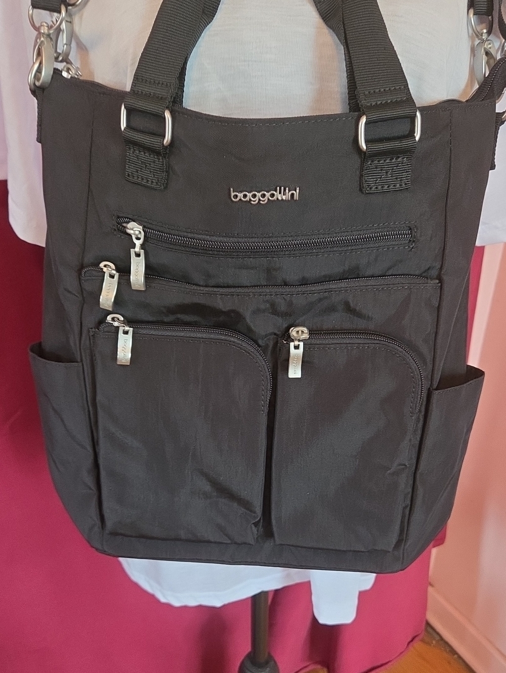 Baggallini Black Multi-Zip Convertible Crossbody Tote